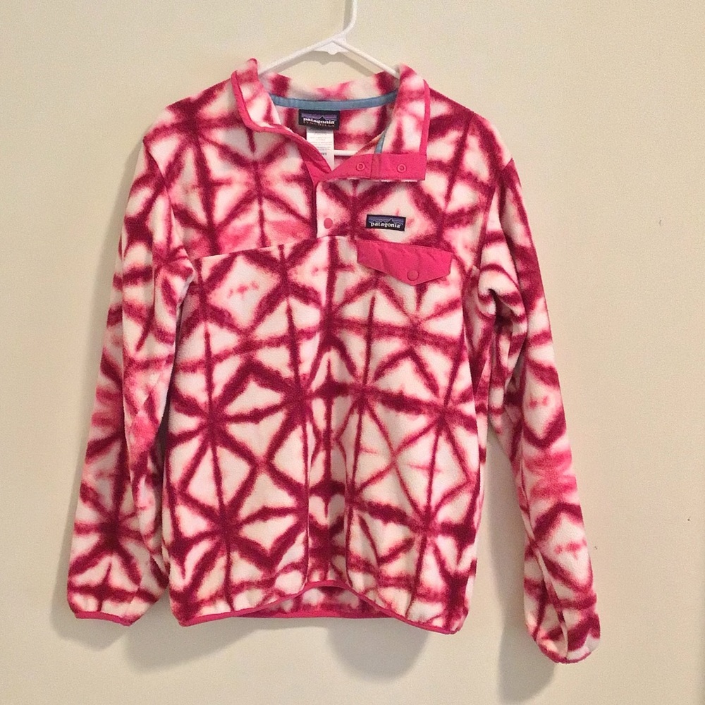 Rare Patagonia Synchilla Snap T Pink White Diamond Tie Dye Fleece Pullover
